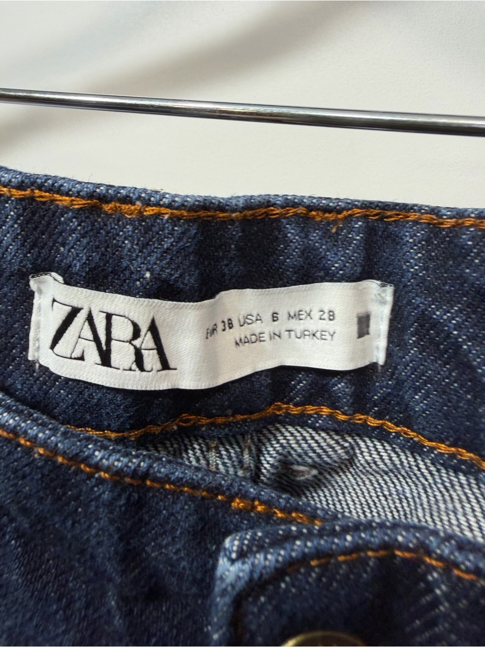 Zara High Rise Dark Wash 100% Cotton Raw Hem Straight Leg Jeans - Picture 6 of 13